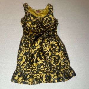 VTG 100% Silk Juicy Couture 90s Y2K Chartreuse Green Gold Flower Dress, Sz 6